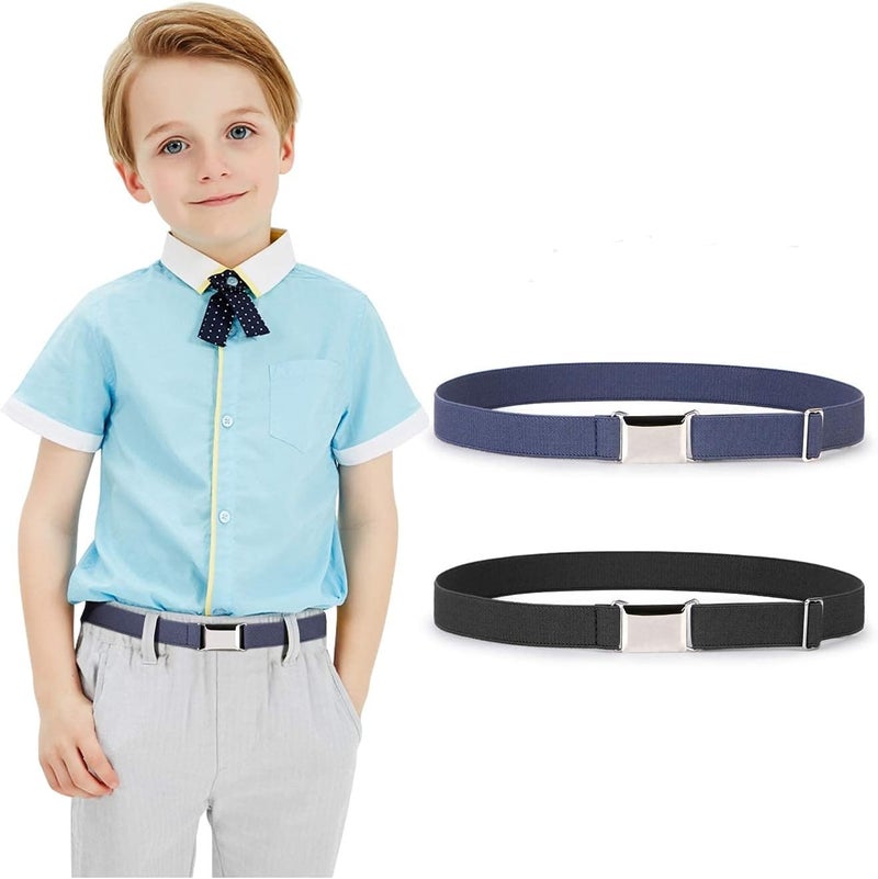 Jas. Good Kids Toddler Belt Elastic Stretch Adjustable Belt for Boys and Girls with Silver Square Buckle 2 Pack - Image 1